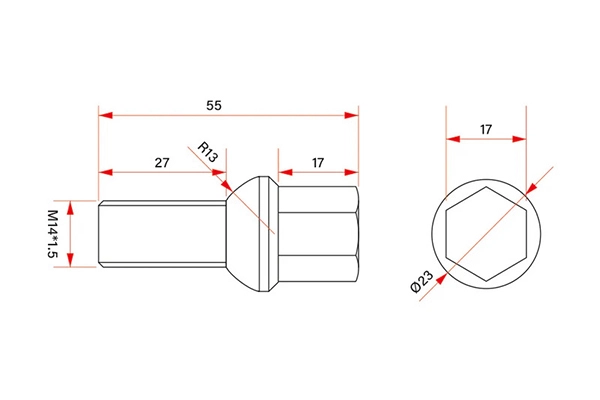 M14 Titanium Alloy Wheel Bolts Drawing
