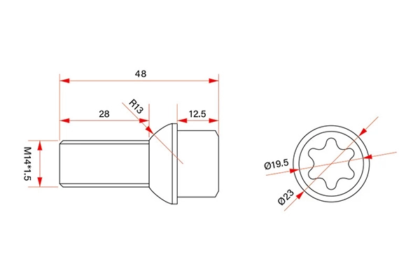 M14 Titanium Alloy Wheel Bolts Drawing