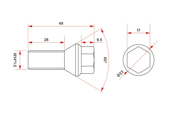 M14 Titanium Alloy Wheel Bolts Drawing