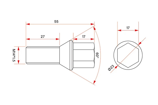 M14 Titanium Alloy Wheel Bolts Drawing