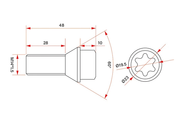 M14 Titanium Alloy Wheel Bolts Drawing