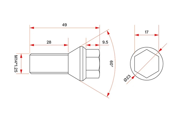 M14 Titanium Alloy Wheel Bolts Drawing