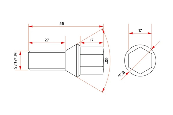M14 Titanium Alloy Wheel Bolts Drawing