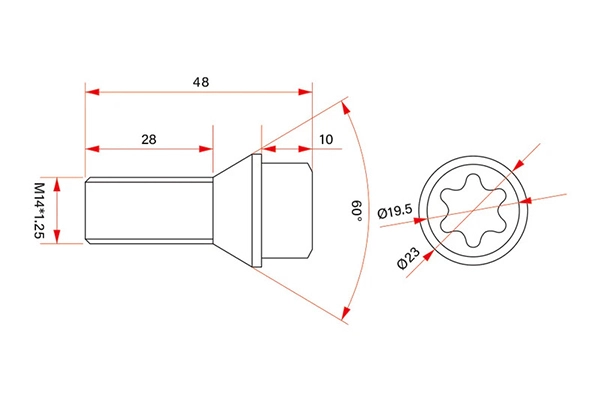 M14 Titanium Alloy Wheel Bolts Drawing
