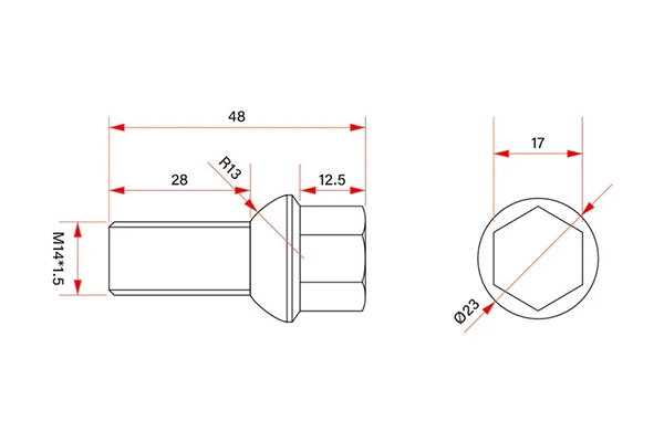 M14 Titanium Alloy Wheel Bolts Drawing